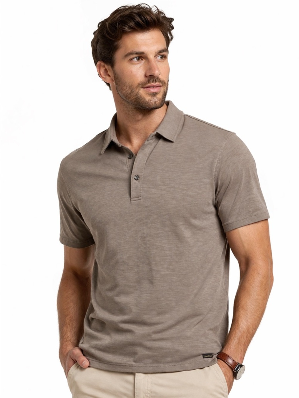 Toad&Co Tempo Polo Shirt Size Large Taupe Brown Organic Cotton Blend